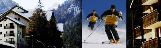 Image of Valféjus and close up of two skiers